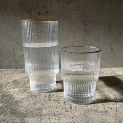 Stackable Gold Rim Ripple Drinking Glass